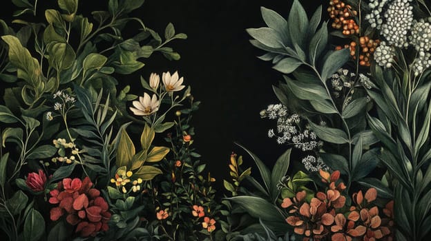 Detailed botanical watercolor illustration on dark