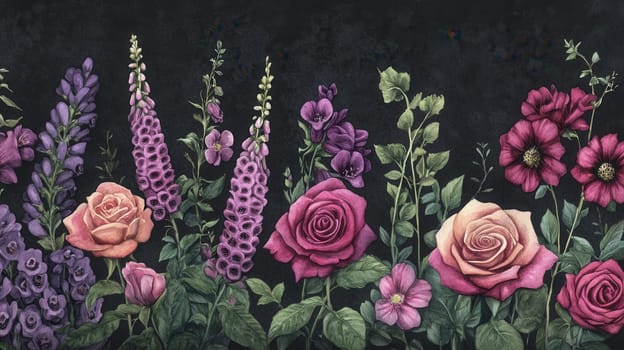 Detailed botanical watercolor illustration on dark