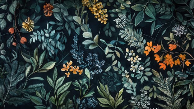 Detailed botanical watercolor illustration on dark