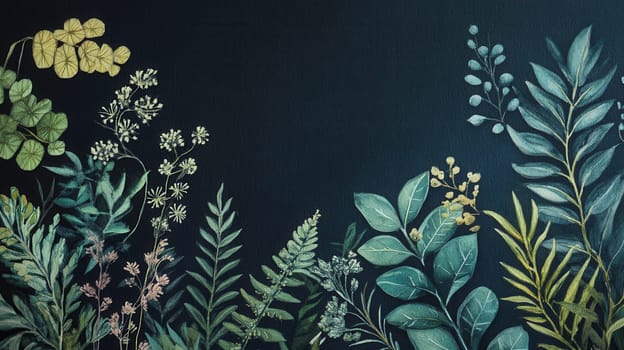 Detailed botanical watercolor illustration on dark