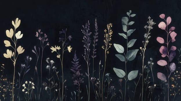 Detailed botanical watercolor illustration on dark