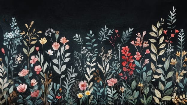 Detailed botanical watercolor illustration on dark