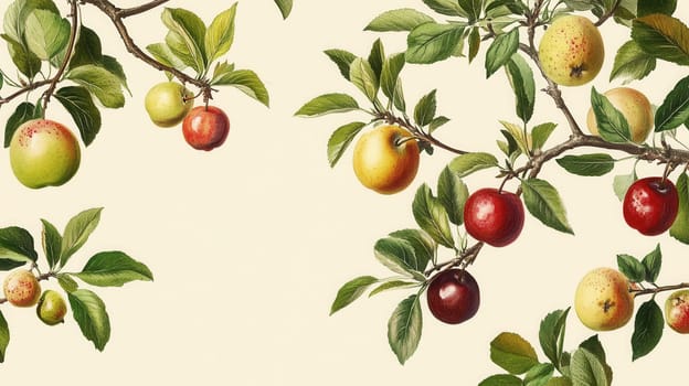 Detailed fruits watercolor illustration on light