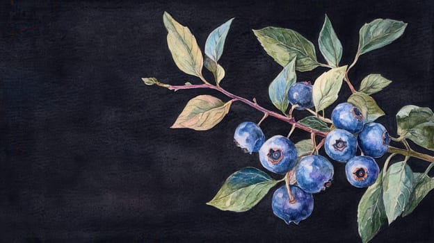 Detailed botanical drawing showcasing blueberry on dark
