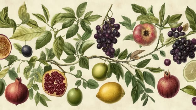 Detailed exotic fruits watercolor illustration on light