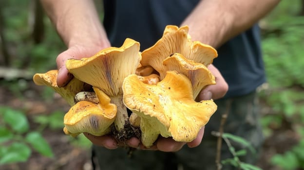 Wild mushroom foraging in the forest background