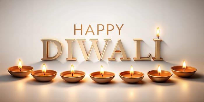 Happy Diwali. Indian festivals of light with Diya oil lamps and lanterns. Greetings banner. High quality photo