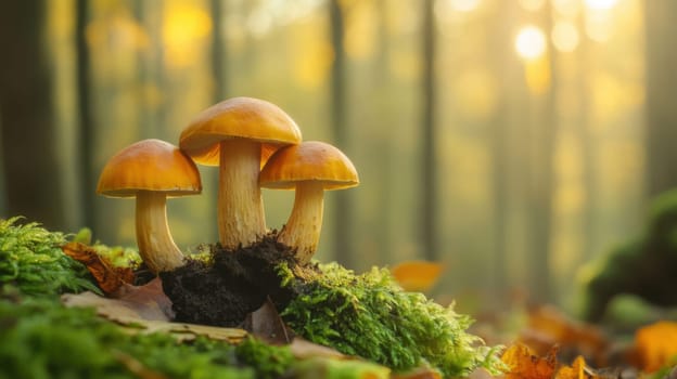 Wild mushroom foraging in the forest background