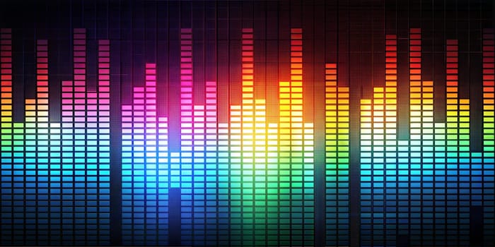 Music equalizer on black background. Rainbow sound equalizer wallpaper. Ai generated