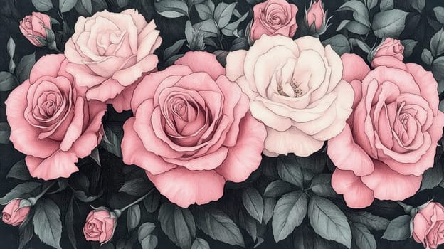 Pink Roses Illustration,  Romantic Floral Design