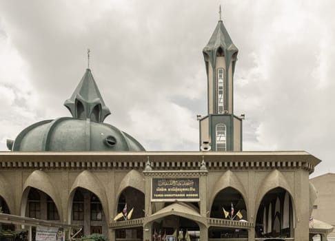 Bangkok, Thailand - 28 May 2020 - Architecture exterior of Yamee-Unmuttageen Mosque in Bangkok. Muslim mosque, Islamic mosque, Space for text, Selective focus.