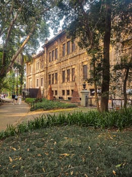 São Paulo, São Paulo, Brazil, September 7, 2024, Brick facade of the side of the Pinacoteca, seen from Jardim da Luz.
