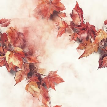 Autumn leaves in rich hues of red and orange are delicately arranged on a light background, capturing the essence of the fall season in a tranquil manner.