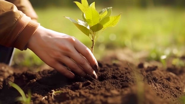 An individual is carefully planting a young tree into the soil, ensuring it is positioned well to grow and thrive in its natural environment