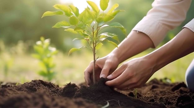 An individual is carefully planting a young tree into the soil, ensuring it is positioned well to grow and thrive in its natural environment