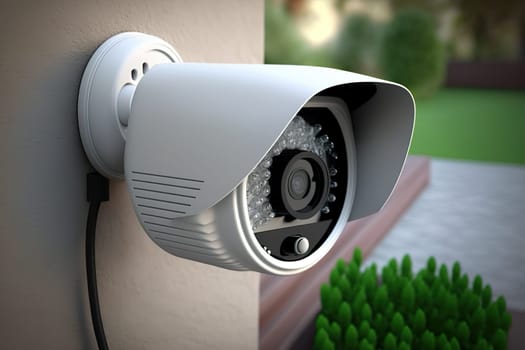 A security camera has been strategically mounted to the side of a building to enhance monitoring and ensure safety in the area