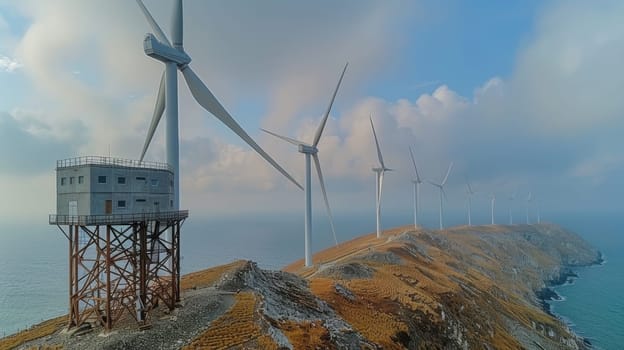 Wind turbines standing in water generate electricity. Wind turbines in the Netherlands.