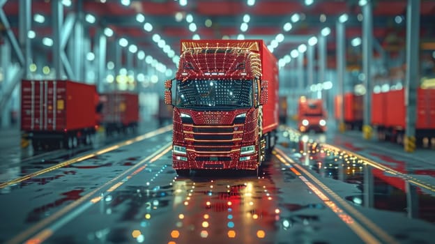 A truck in a logistics center. Shopping, e-commerce goods, wholesale goods.