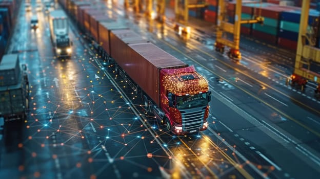 A truck in a logistics center. Shopping, e-commerce goods, wholesale goods.
