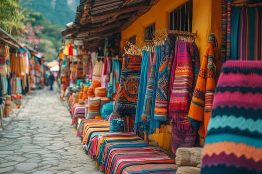 Vibrant colors and textures come alive in this bustling artisan marketplace, showcasing beautifully handmade textiles and crafts crafted by local artisans.