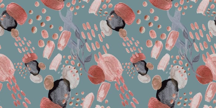 Seamless abstract pattern with gouache painted geometric shapes ovals and dots for textile design and autumn prints