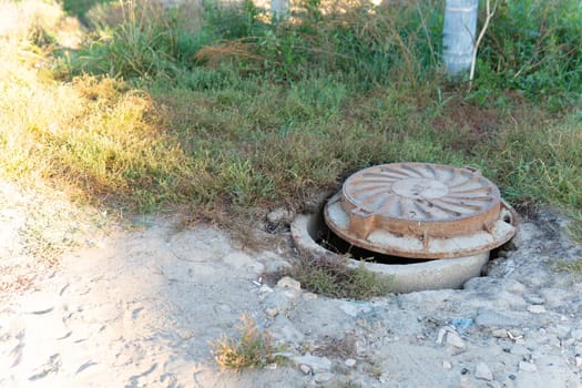 sewerage danger hole sewage industry asphalt road sewer street drain open cover manhole