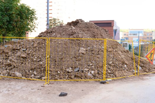 sign hole water ground pipe dig sewage underground drainage construction trench heap work