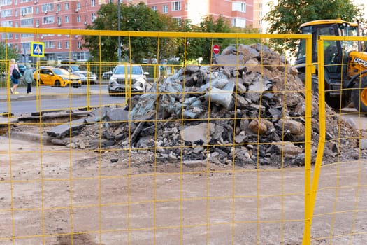 pipe work trench sewage water ground hole drainage heap dig construction underground sign