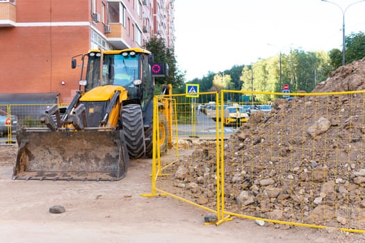 hole sewage pipe water work sign ground underground drainage dig trench heap construction