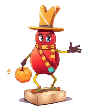 A red apple in the animated style of the cartoon. He walks briskly.