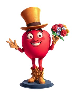 A red apple in the animated style of the cartoon. He walks briskly.