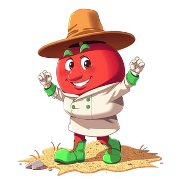 A red apple in the animated style of the cartoon. He walks briskly.