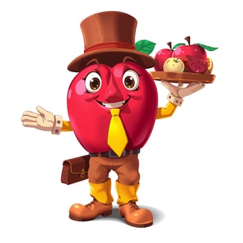 A red apple in the animated style of the cartoon. He walks briskly.