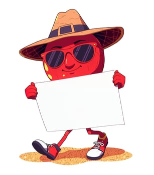 A red apple in the animated style of the cartoon. He walks briskly.