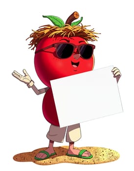 A red apple in the animated style of the cartoon. He walks briskly.