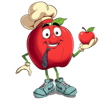 A red apple in the animated style of the cartoon. He walks briskly.