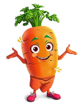 Cartoon illustrations of cheerful anthropomorphic carrots. Transparent (isolated), modern anime style.