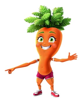 Cartoon illustrations of cheerful anthropomorphic carrots. Transparent (isolated), modern anime style.