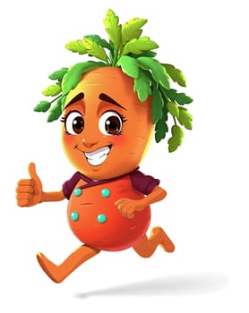 Cartoon illustrations of cheerful anthropomorphic carrots. Transparent (isolated), modern anime style.