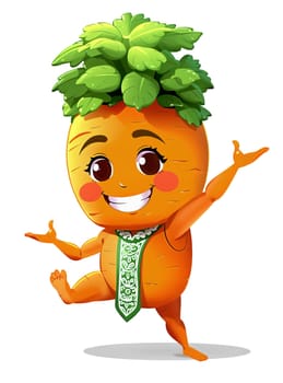 Cartoon illustrations of cheerful anthropomorphic carrots. Transparent (isolated), modern anime style.
