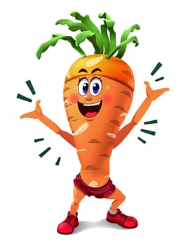 Cartoon illustrations of cheerful anthropomorphic carrots. Transparent (isolated), modern anime style.