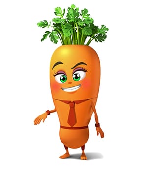 Cartoon illustrations of cheerful anthropomorphic carrots. Transparent (isolated), modern anime style.