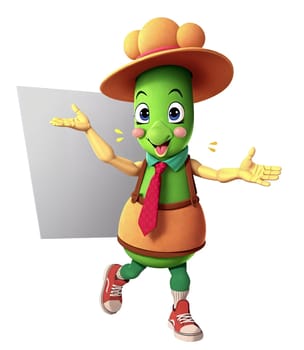 Green zucchini on a white background (transparent) in anime style (cartoon). Cheerful and cheerful.