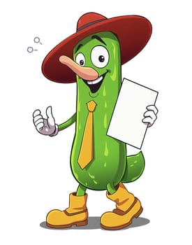 Green zucchini on a white background (transparent) in anime style (cartoon). Cheerful and cheerful.