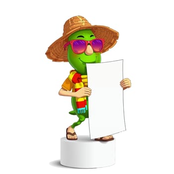 Green zucchini on a white background (transparent) in anime style (cartoon). Cheerful and cheerful.