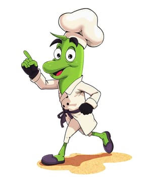 Green zucchini on a white background (transparent) in anime style (cartoon). Cheerful and cheerful.