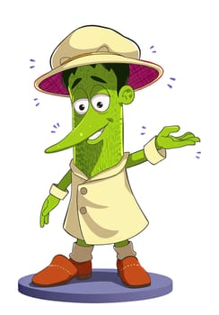 Green zucchini on a white background (transparent) in anime style (cartoon). Cheerful and cheerful.