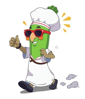 Green zucchini on a white background (transparent) in anime style (cartoon). Cheerful and cheerful.