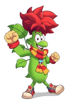 Green zucchini on a white background (transparent) in anime style (cartoon). Cheerful and cheerful.