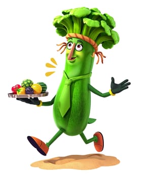 Green zucchini on a white background (transparent) in anime style (cartoon). Cheerful and cheerful.